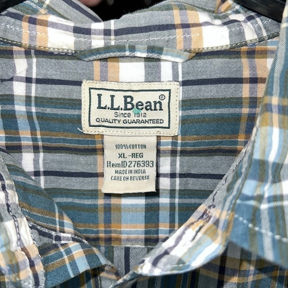 LL Bean Men’s Green Plaid Short Sleeve Button Down Shirt Size XL - Picture 2 of 4